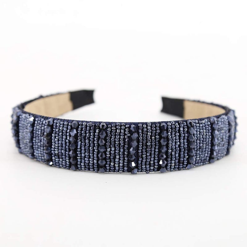 BTWTRY Navy Blue Broadside Hand Made Crystal Headband Fashion Lssuing Boutique Press Hair Headband for Woman and Girl Hair Accessories (Navy Blue) - Image 1